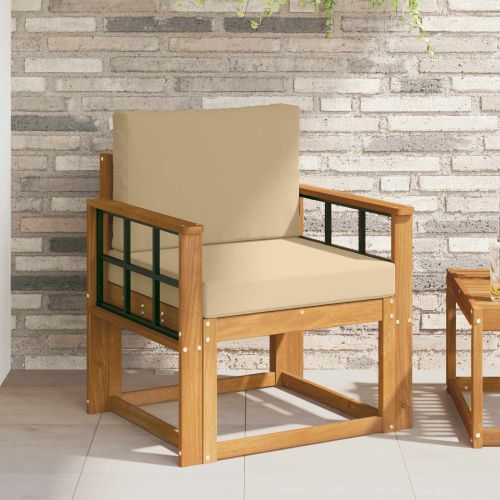 Комплект дивани за открито Солидно акациево дърво и полиестер