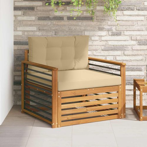 Комплект дивани за открито Солидно акациево дърво и полиестер