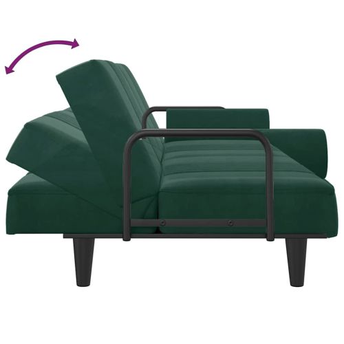 Разтегателно канапе с подлакътници, тъмнозелено, кадифе