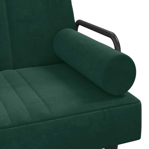 Разтегателно канапе с подлакътници, тъмнозелено, кадифе