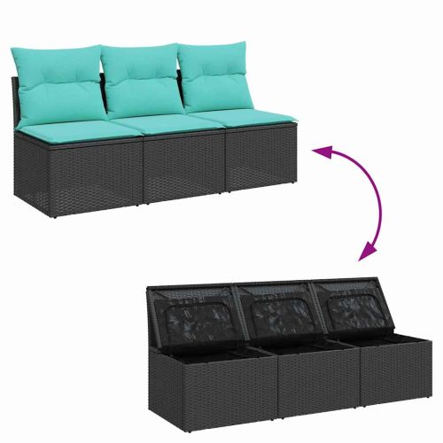 Градински диван с възглавница Черно 165 x 62 x 69 см Полиратан