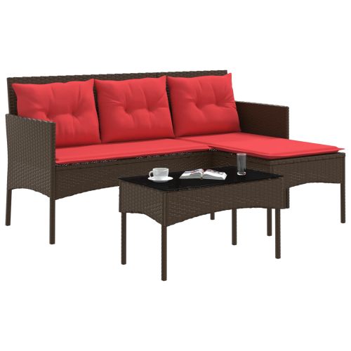 Градински Софа Комплект 2 pcs Кафяво и червено полиратан
