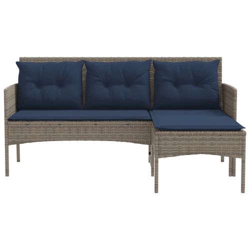 Градински Софа Комплект 2 pcs Сив и тъмен син полиратан
