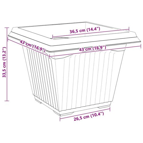 Квадратна цветна саксия 6 pcs Черно 43 x 43 x 33,5 см Пластмаса