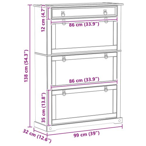 Шкаф за обувки с чекмедже с рафт Corona Бяло 99 x 32 x 138 см