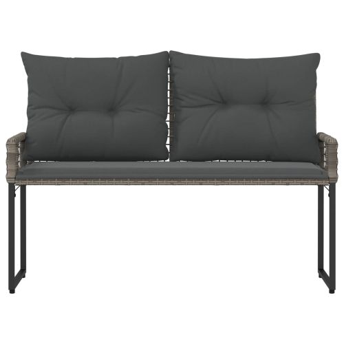 Външна пейка с възглавница Сив 118 x 55 x 82 см PE ратан и плат