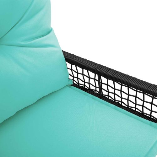 Външна пейка Черен и Туркоаз 118 x 55 x 82 см PE ратан и плат