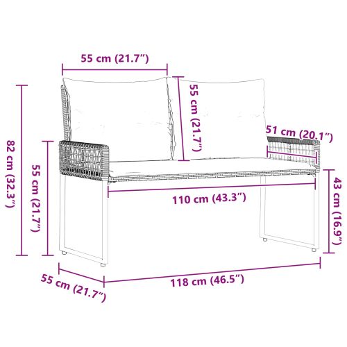 Външна пейка Черен и Туркоаз 118 x 55 x 82 см PE ратан и плат