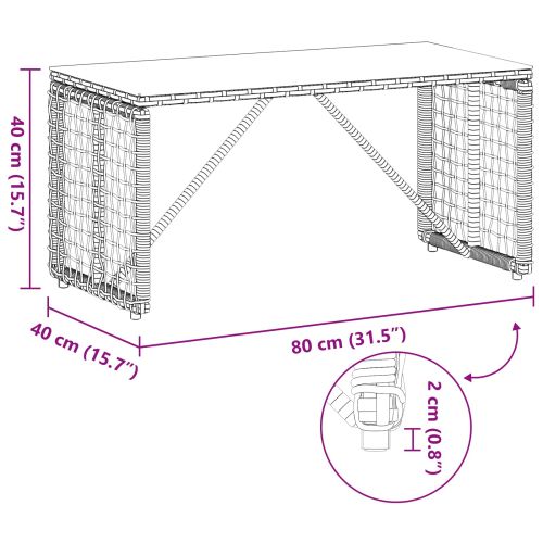 Маса за открито Черен 80 x 40 x 40 cm PE Ратаново и Стъкло