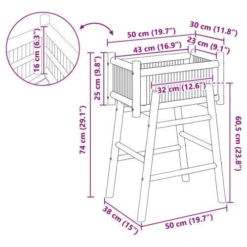 Градински сандък с държач Естествен 50 x 38 x 74 см Бамбук