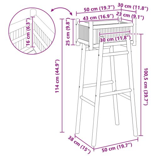 Градински сандък с държач Естествен 50 x 38 x 114 см Бамбук