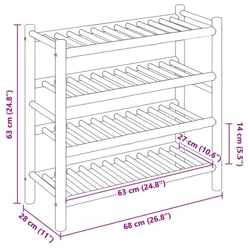 Шкаф за обувки с рафт Естествен 68 x 28 x 63 см Бамбук