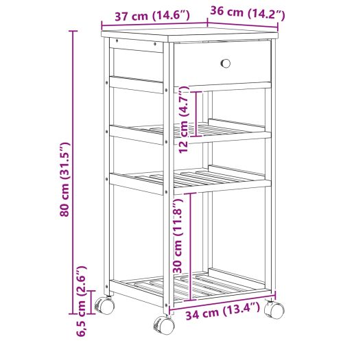 Кухненска количка с колела Естествен 37 x 36 x 80 см Бамбук