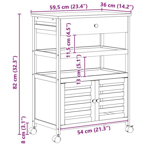 Кухненска количка с колела Естествен 59,5 x 36 x 82 см Бамбук