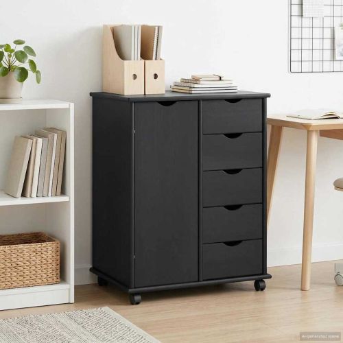 Плъзгащ кабинет с колело Сив 63,5 x 39 x 79 см Солиден бор