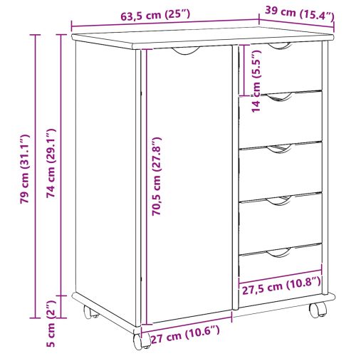 Плъзгащ кабинет с колело Сив 63,5 x 39 x 79 см Солиден бор