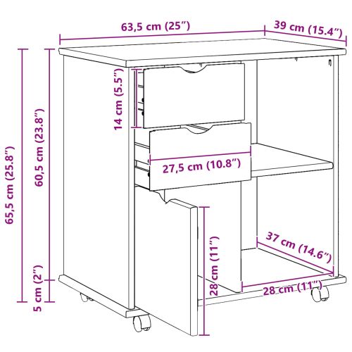 Плъзгащ кабинет с колело Сив 63,5 x 39 x 65,5 см Солиден бор