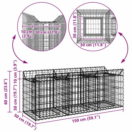 Габиона повдигнато легло Сребрист 150 x 50 x 60 см