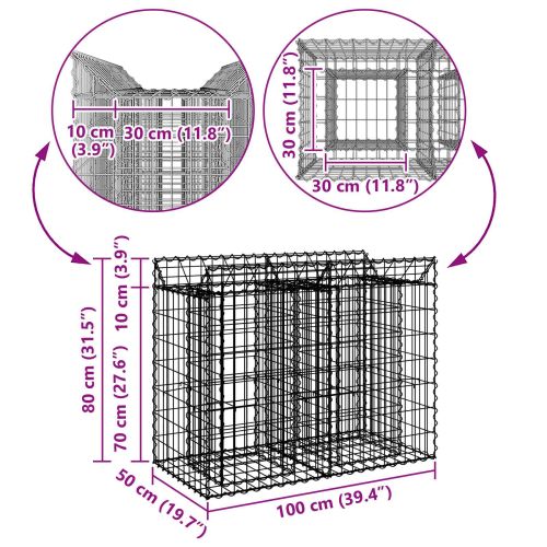 Габиона повдигнато легло Сребрист 100 x 50 x 80 см