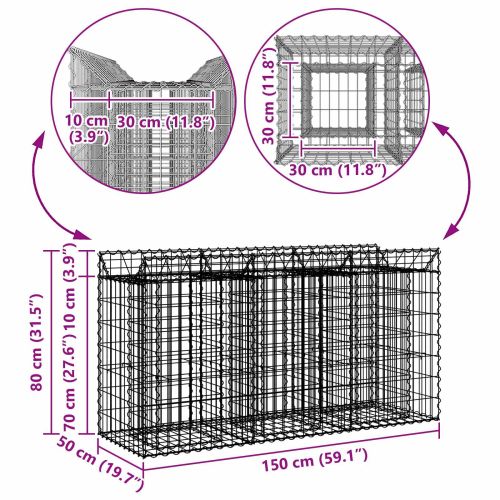 Габиона повдигнато легло Сребрист 150 x 50 x 80 см
