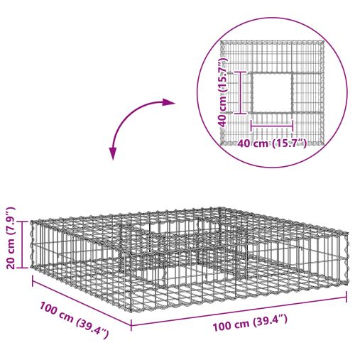 Габиона повдигнато легло Сребрист 100 x 100 x 20 cm