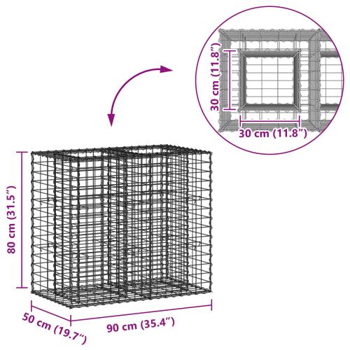 Габиона повдигнато легло Сребрист 90 x 50 x 80 см
