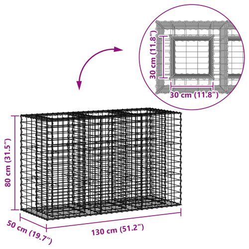Габиона повдигнато легло Сребрист 130 x 50 x 80 cm