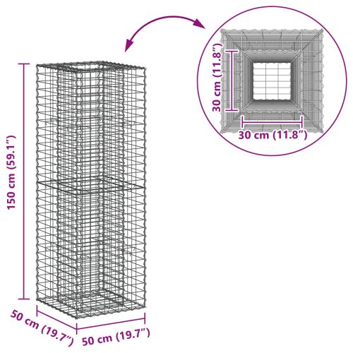 Габиона повдигнато легло Сребрист 50 x 50 x 150 см