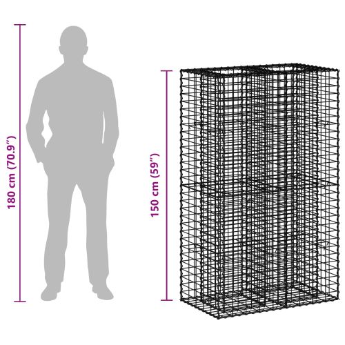 Габиона повдигнато легло Сребрист 90 x 50 x 150 см