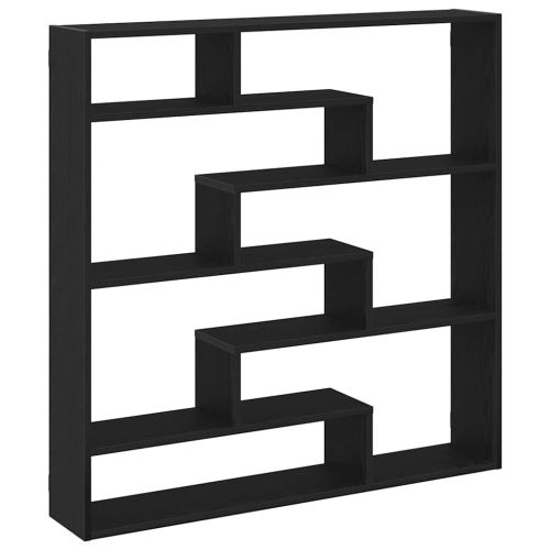 Стенен кубичен рафт, 7 отделения, черен, инженерно дърво