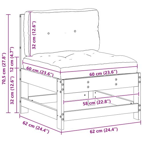 Градинен среден диван Масивна боровина Восъчен Кафяв