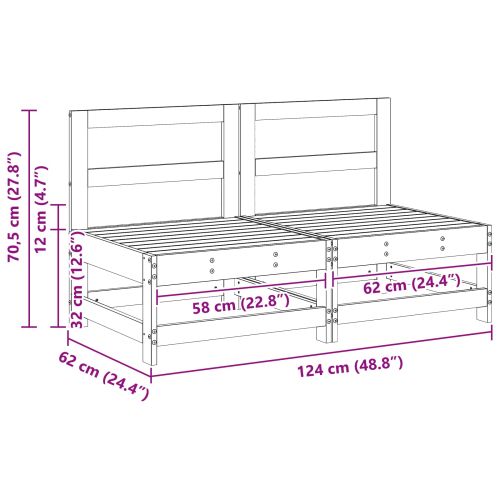 Градинен среден диван Масивна боровина Восъчен Кафяв