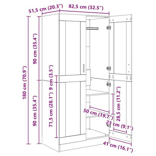 Гардероб Дъб Артизан 82,5 x 51,5 x 180 см Инженерно дърво