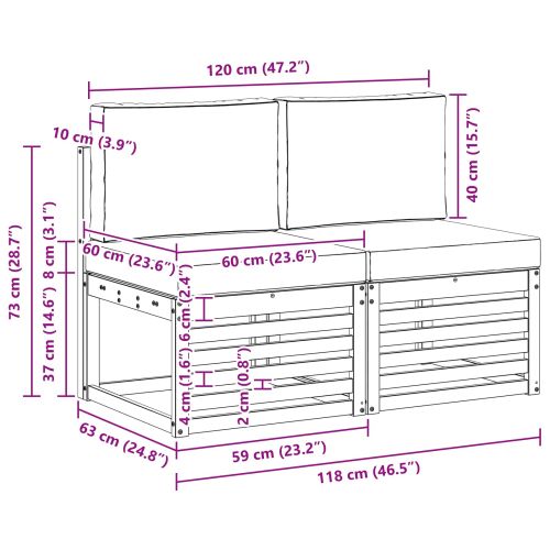 2 Брой Среден диван за открито Солидно акациево дърво Естествен