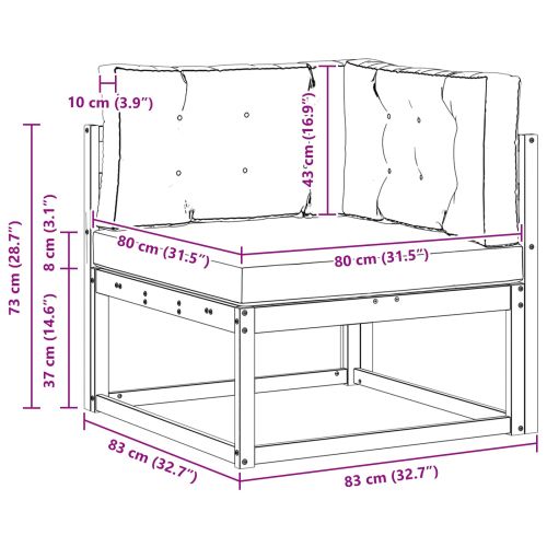 Ъглов диван за открито Солидно акациево дърво Естествен