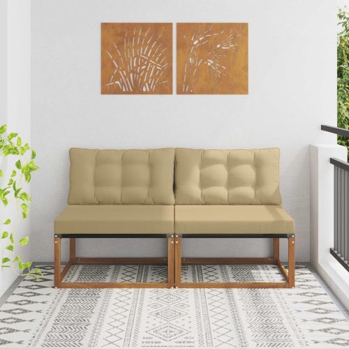 2 Брой Среден диван за открито Солидно акациево дърво Естествен