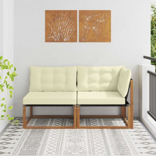 Среден и Ъглов диван 2 Брой Естествен Солидно акациево дърво