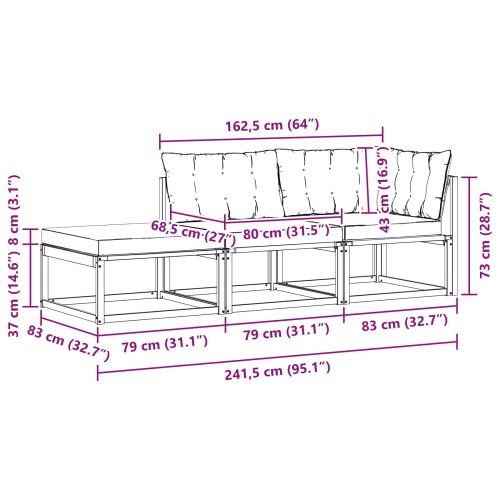 Модули за секционен диван за външно ползване 3 Брой Естествен