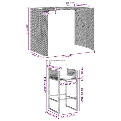 Градински бар комплект с възглавници 5 части черен полиратан