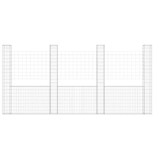 U-образна габионна кошница с 4 стълба, желязо, 380x20x200 см