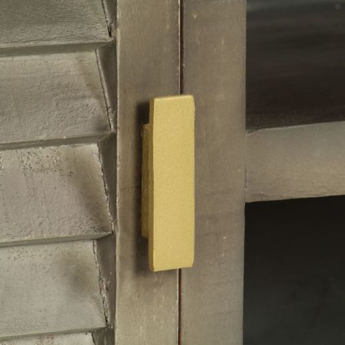 ТВ шкаф, масивно мангово дърво, сиво с месинг, 110x30x48 см