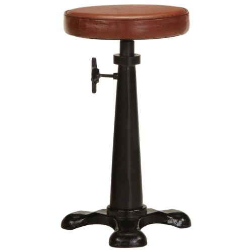 Бар табуретки, 2 бр, кафяви, естествена кожа и чугун