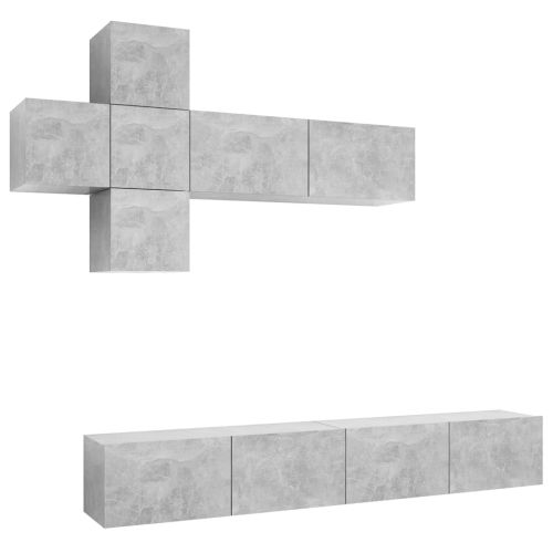 Комплект ТВ шкафове от 7 части, бетонно сиви, инженерно дърво