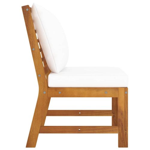 Модулен среден диван, кремави възглавници, акациево дърво масив