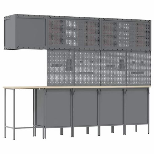Комплект работни шкафове с чекмедже с рафт 12 pcs Червен и сив