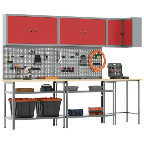 Комплект работни шкафове с рафт 10 pcs Червен и сив