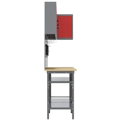 Комплект работни шкафове с рафт 10 pcs Червен и сив