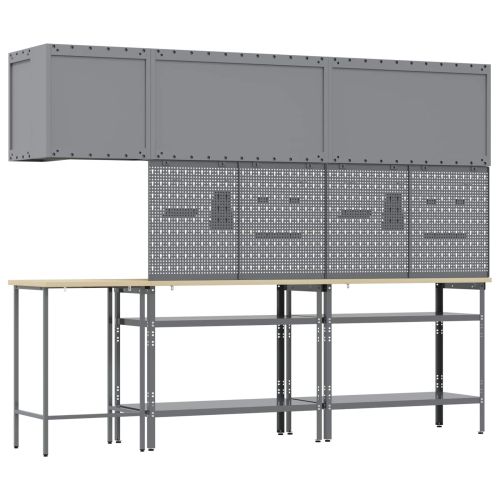 Комплект работни шкафове с рафт 10 pcs Червен и сив