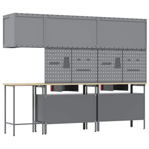 Комплект работни шкафове с чекмедже с рафт 10 pcs Червен и сив