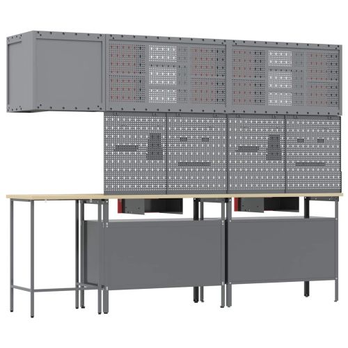 Комплект работни шкафове с чекмедже с рафт 10 pcs Червен и сив